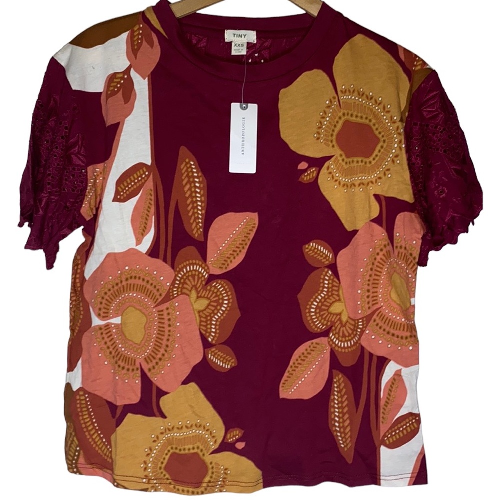 Anthropologie Floral Top - Burgundy, Mustard, Pink